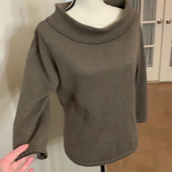 Rafaella brown scoop neckline long sleeve pullover woven knit sweater - Picture 4 of 16